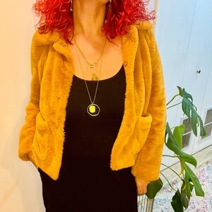 H&M Divided Women's Faux Fur Jacket in Mustard Yellow